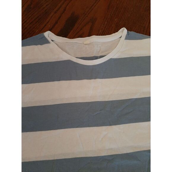 New Men's XXL (Runs Small) Blue White Striped Short Sleeve Crew Neck Shirt - Picture 3 of 3